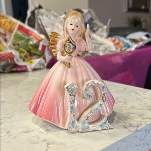 Pink Angel Figurine with Gold Wings and Number 12